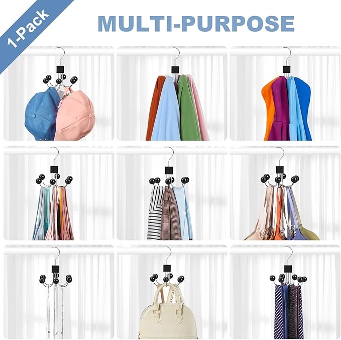 TOPIA HANGER Hoodie Hangers with 6 Wood Balls, Purse Hanger, Scarf Hanger, Wooden Closet Hooks, Handbag Organizer, Bra Hanger, Accessory Organizers for Scarf, Tanktop, Hat, Sweatshirt CT81B