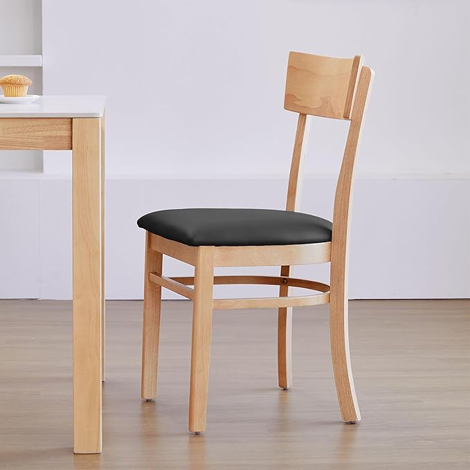 Livinia Mint Dining Chair Set of 2, Solid Malaysian Oak PU Leather Upholstered Cushion Seat, Straight Back Side Chairs (Natural)