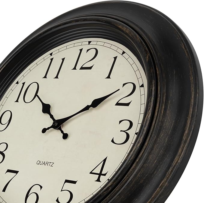 Foxtop Large Wall Clock 18 Inch Silent Non Ticking Battery Operated Classic Vintage Retro Wall Clock Decorative for Living Room Kitchen Home Office (Bronze)