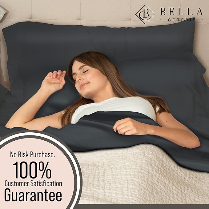 Bella Coterie Luxury Bamboo Viscose Full Size Sheet Set | 100% Organically Grown | Ultra Soft | Cooling for Hot Sleepers | 18" Deep Pocket [Charcoal Grey]