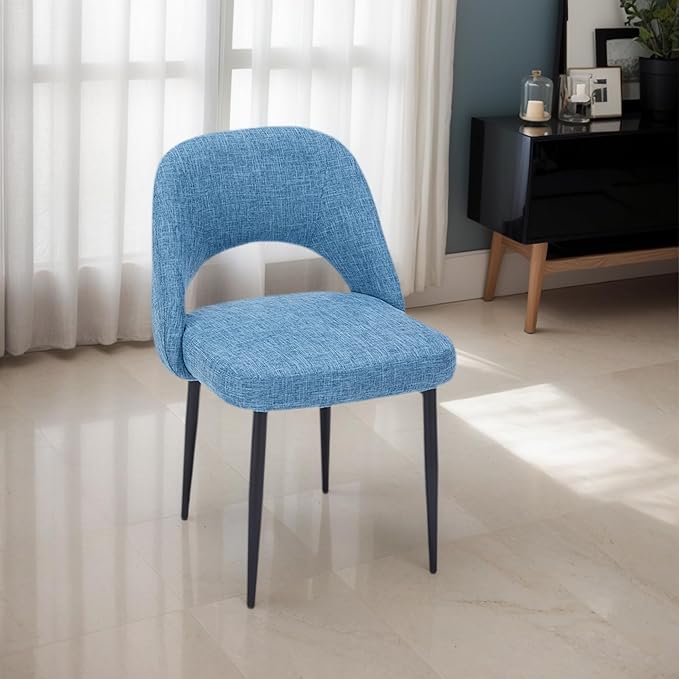 Modern Dining Chairs, Fabric Upholstered Accent Kitchen Chairs with Comfy Padded Seat & Sturdy Metal Legs, Side Farmhouse Chairs for Dining Room, Living Room, Restaurant (Blue, Set of 2)