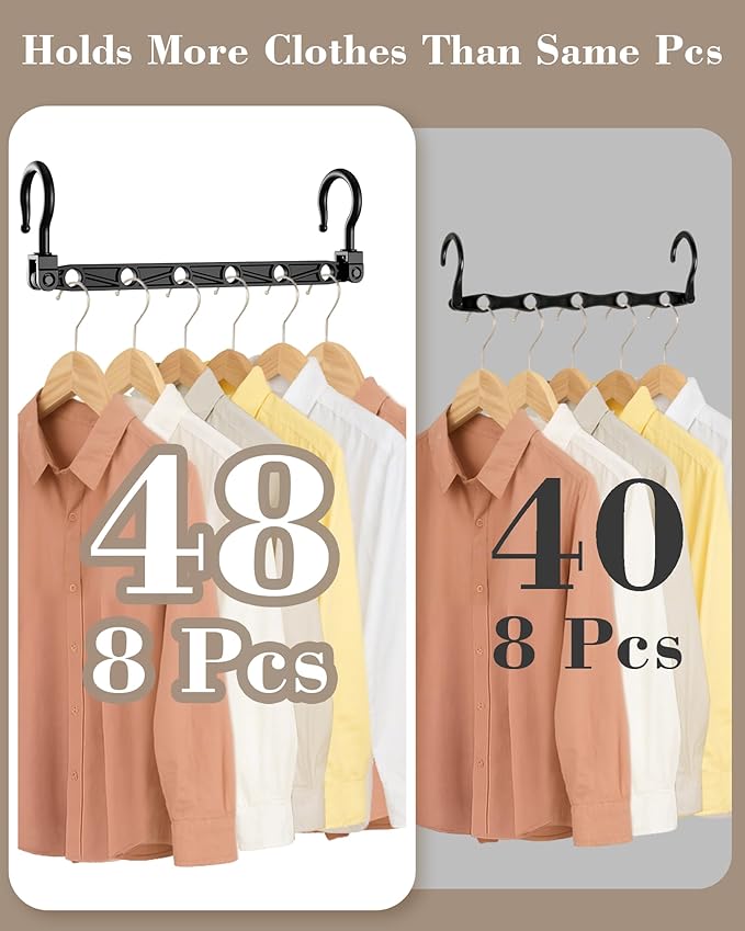 Space Saving Hangers for 48 Clothes, Reinforced Collapsible Hangers with 360° Swivel Hook, Hanger Hooks Space Saver for Closet Organizers and Storage, Dorm Room Essentials, Fully Assembled, Black