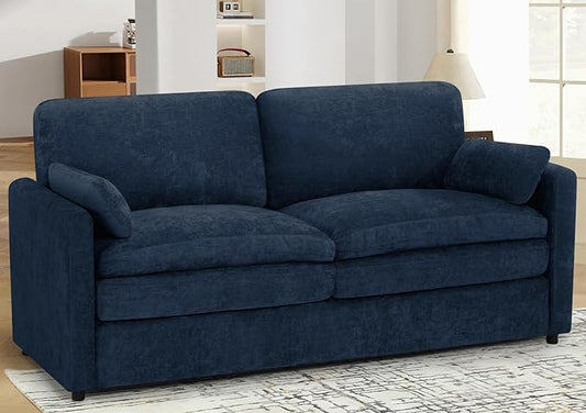 69" Chenille Modern Couch with Cozy & Soft Backrests, 2 Seats Sofa with 2 Extra Pillows, Comfy Upholstered Sofa with Thicker Cushions for Living Room, Office, Blue