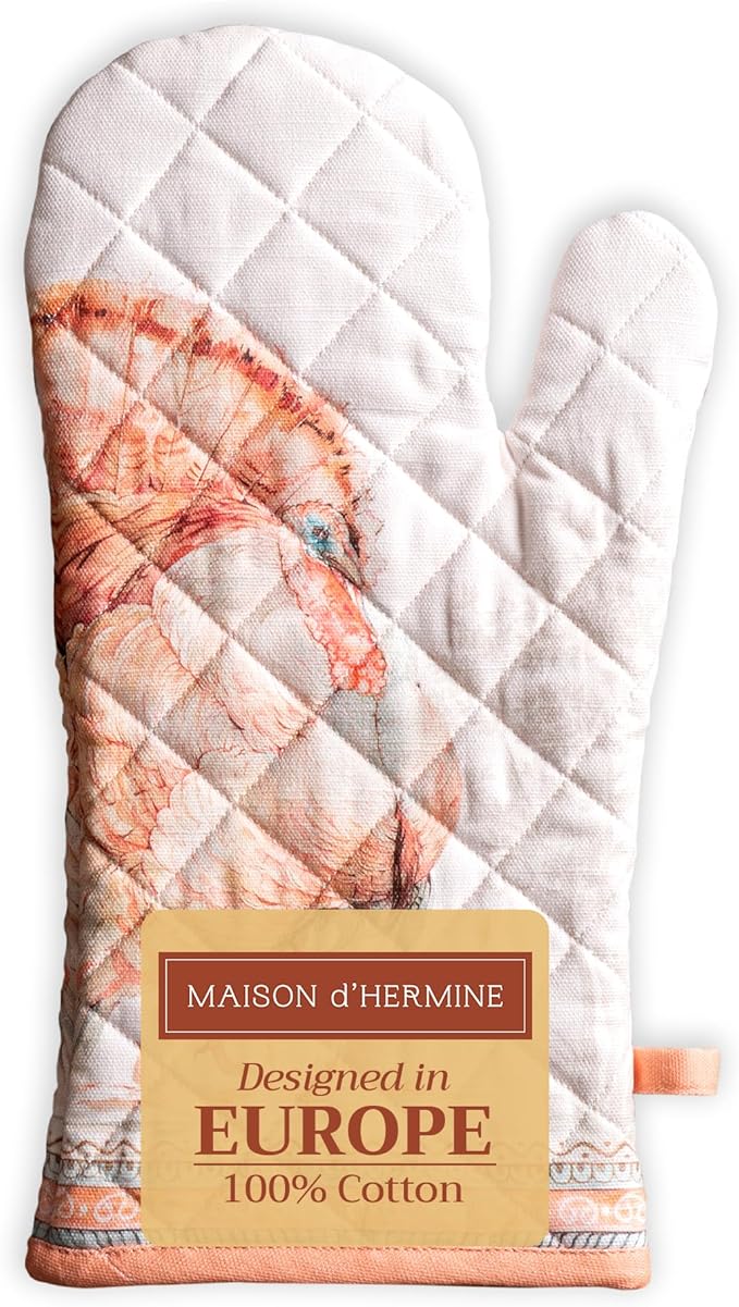 Maison d' Hermine Oven Gloves 100% Cotton Oven Mitt 7" x 13" with Loop Heat Resistant BBQ Cooking Gloves for Thanksgiving Christmas Decorations Baking Handling Hot Pans (Pack of 1, Giving Thanks)