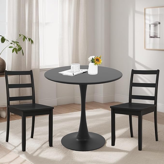 ERGOMASTER 32 Inches Black Round Dining Table, Modern Tulip Kitchen Table for 2 to 4 Person, Metal Round Pedestal Table for Apartment, Small Space, Cafe