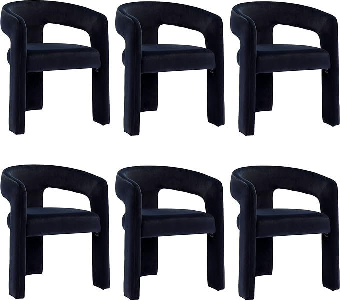 Set of 6 Modern Velvet Fabric Upholstered Dining Chairs with Open-Back, Cute Barrel Side Chairs Kitchen Armchair Accent Chairs for Dining Room Bedroom, Black