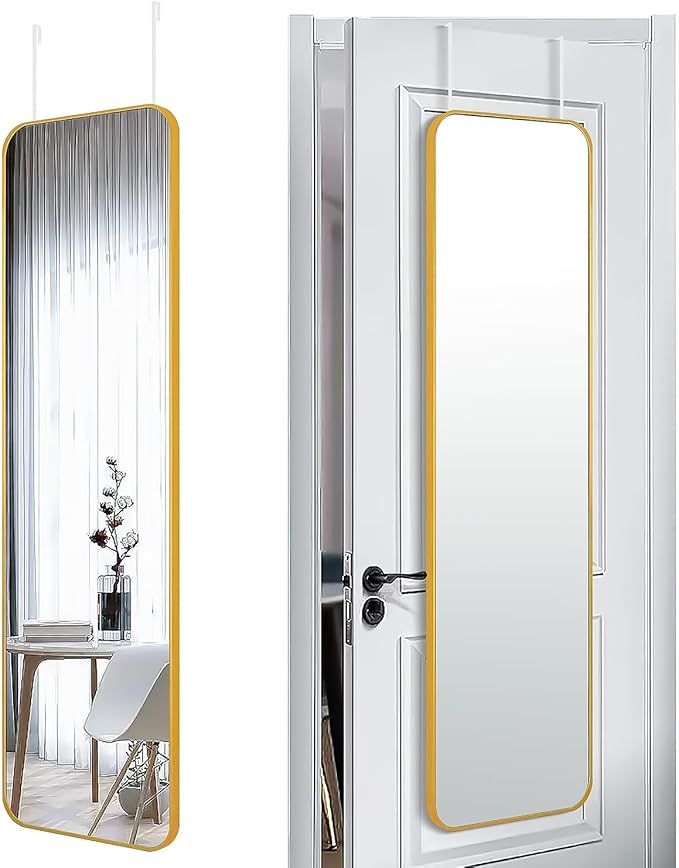 47x14 Mirror Rectangle Full Body Length Door Hanging Wall Mounted Aluminum Alloy Metal Frame Dressing Make-up Mirrors for Entryway Bedroom Bathroom Living Room 47 14 inch Gold