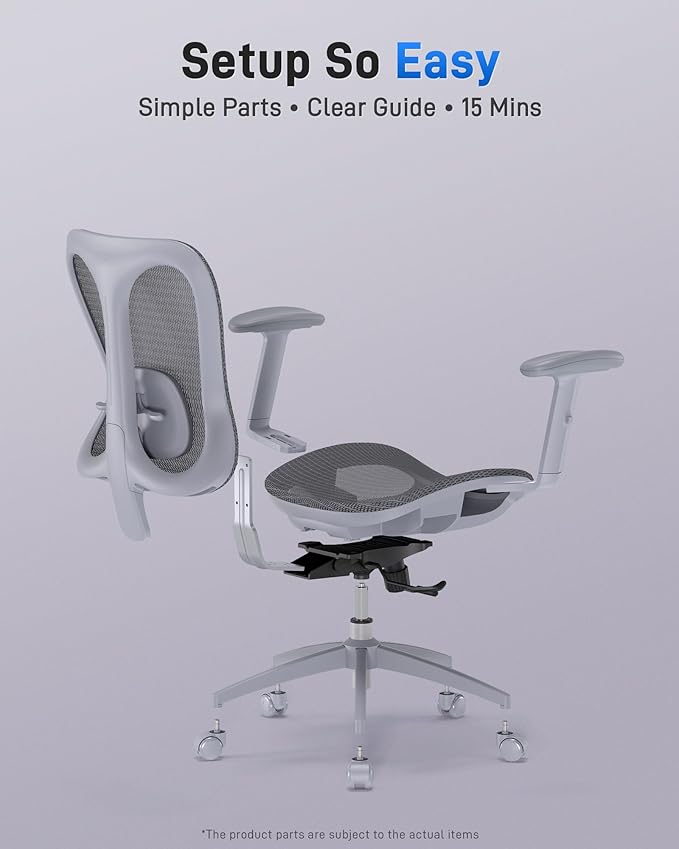 Ergonomic Office Desk Chair, Comfortable Computer Gaming Chair, Breathable Mesh Back & Seat, Adjustable Armrest, Lumbar Support, Butterfly Design for Home Office (Gray)