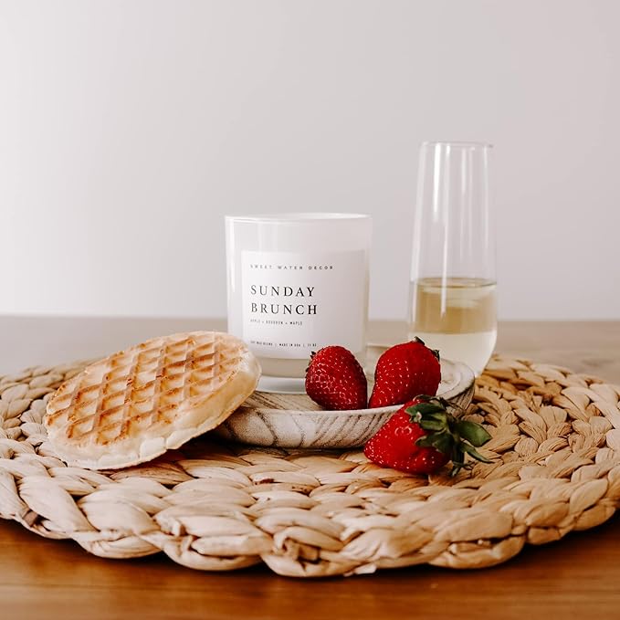 Sweet Water Decor Sunday Brunch Candle - Soy Apple, Bourbon, and Maple Candles for Home - 11oz White Jar, 50+ Hour Burn Time, Made in The USA - Summer Candle Decor