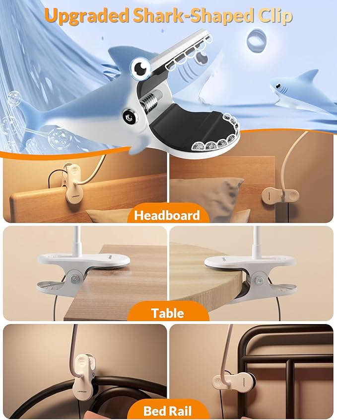 LEPOWER Clip on Light, 60 LED Reading Lights for Books in Bed, with 25+ Lighting Options, 3 Timer, Night Light Function, Eye-Caring Book Light for Reading in Bed, Headboard, Bedroom, White