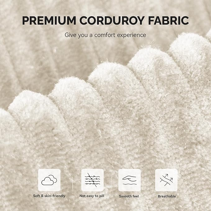 128" Oversized Modern Curved Sofa,Boneless Cloud Sectional Couch with Deep Seat,No Assembly Required Corduroy Couches for Living Room,Beige,1 PCS