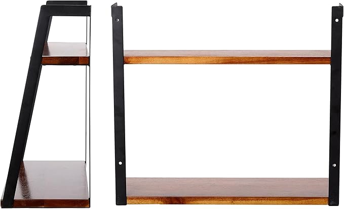 BIRDROCK HOME 2-Tiered Wall Shelf - Wood Metal Floating Wall Shelves - Home Decor - Decorative Hanging Shelves - Rustic Farmhouse - Bathroom Bedroom Living Room