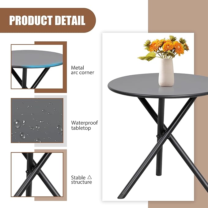 Shintenchi 3 Piece Outdoor Rocking Bistro Set, Textilene Fabric Small Patio Furniture Set, Front Porch Rocker Chairs Conversation Set with Table for Lawn, Garden, Balcony, Poolside (Light Gray)