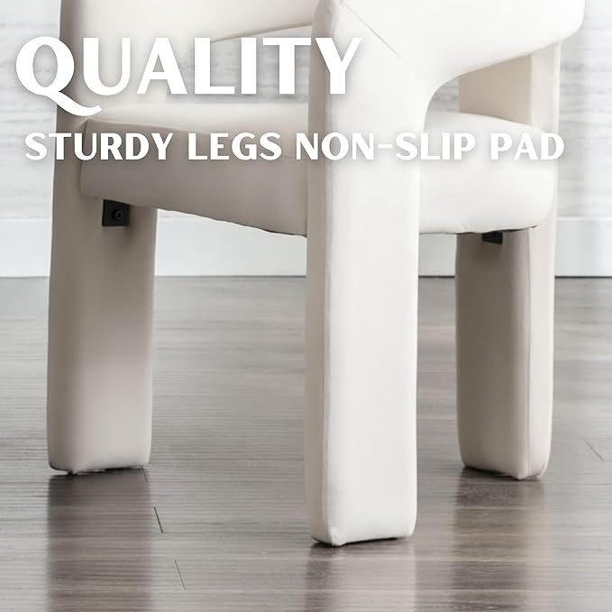 Modern Barrel Dining Chairs Set of 2, Velvet Upholstered Accent Side Chair with Arms Comfy Makeup Vanity Chairs, Dining Living Room Kitchen Chairs, Beige