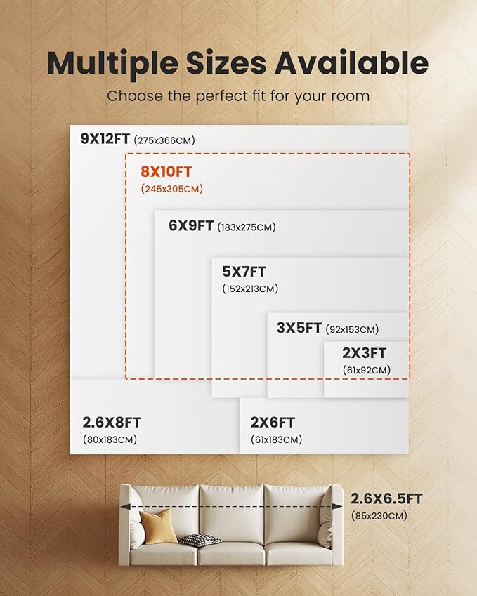 AMADA HOMEFURNISHING Grey 8x10 Area Rug, Washable Low-Profile Large Area Rug with Non-Slip Backing & Durable Edge Binding, Vintage Large Rugs for Living Room, Bedroom