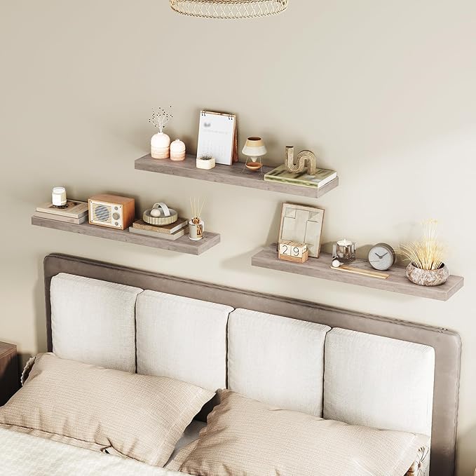 Floating Shelves for Wall, 1.5" Thick Wall Shelf Set of 3 with Invisible Brackets, L31.5 x W7.9 Hanging Book Shelves Farmhouse Home Decor for Bathroom, Living Room, Bedroom, Greige 8301BJP3BG