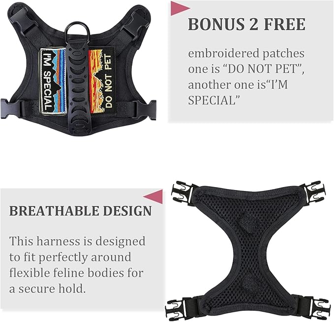Tactical Cat Harness for Walking Escape Proof,Adjustable Pet Vest Harness,Soft Mesh Padding Large Cat,Small Dog with Quick-Release Buckle and Rubber Handle