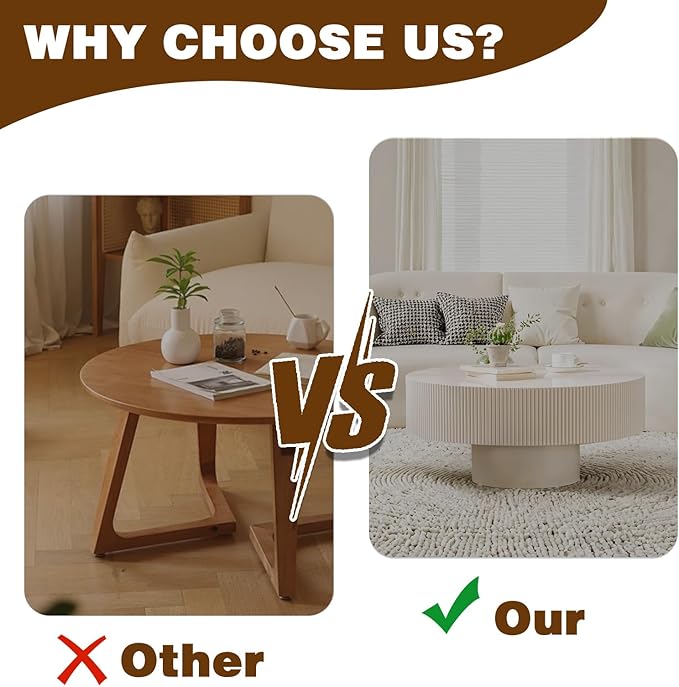 Round Drum Coffee Table Modern Coffee Table with Solid Wood Veneered Circle Center Table Accent Tea Table for Living Room Apartment Small Space (A)