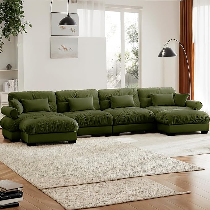 Olive Green Ottoman for Modular Sectional Sofa, Single Sofa, Ottoman Seat for Convertible Sectional, Velvet Sofa Couch for Living Room, Bedroom, Apartment