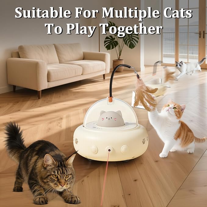 Laser Cat Toy, 3 in 1 Interactive Toy for Cats, Rechargeable Wand and Chasing Interactive Pet Toy for Bored Indoor Cats Kittens 3 Extra Replaceable Teaser Wand Heads