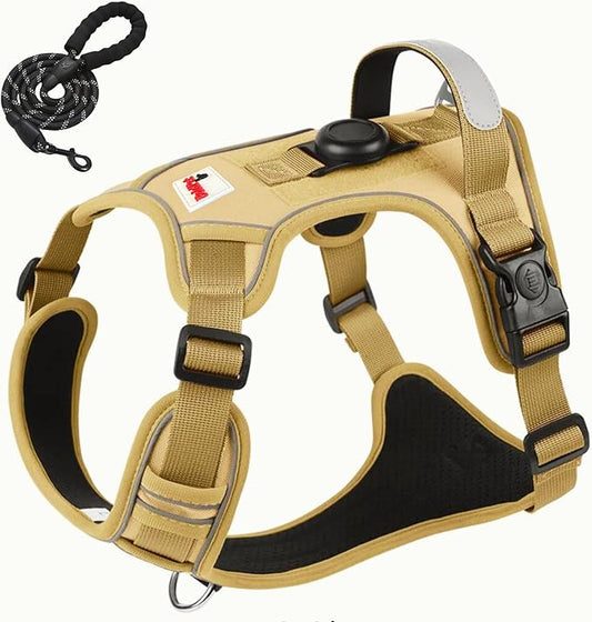 Dog Harness with Airtag Holder and Leash Set-Premium Oxford Breathable Material- Durable Reflective Airtag Dog Harness and Leash Set for Small, Medium, Large and X Large Dogs