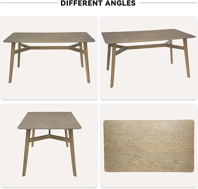 VESCASA 59" L Wood Rectangle Dining Table for 4, Rectangle Kitchen Table for 6 with 4 Solid Wood Legs for Dining Room, Kitchen, Restaurant, Smokey Taupe