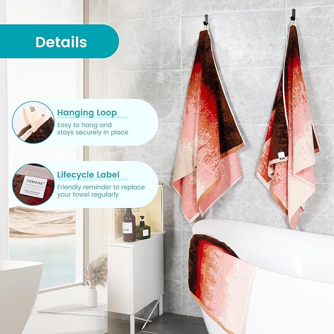 SEMAXE 12-Piece Family Bathroom Towel Set - 100% Cotton, 4 Bath Towels, 4 Hand Towels, 4 Washcloths, Ultra-Soft and Super Absorbent, Lighter Weight