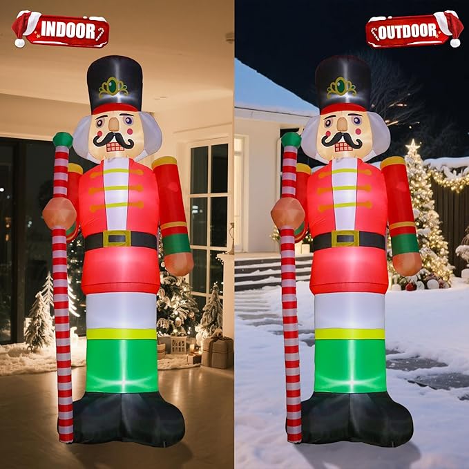 VCUTEKA Christmas Inflatables Outdoor Decorations, 11.8FT Nutcracker Soldier, Blow Up Christmas Decoration with Built-in LED Lights, Animated Inflatable Yard Decor for Holiday Lawn Garden Xmas