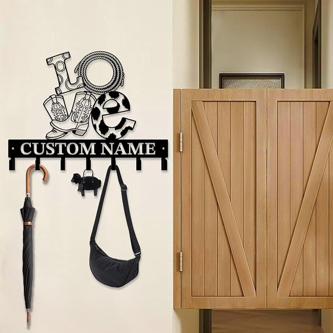Custom Western Cowboy Metal Iron Key Hooks,Personalized Name & Text Engraving,Decor Wall Keys Holderfor Home Entryway (Style G)