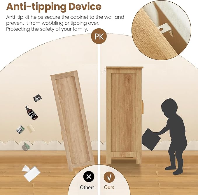Iwell Rattan Storage Cabinet with 4 Adjustable Shelves, Coffee Bar Cabinet, Sideboard Buffet for Kitchen, Living Room, Entryway, Natural