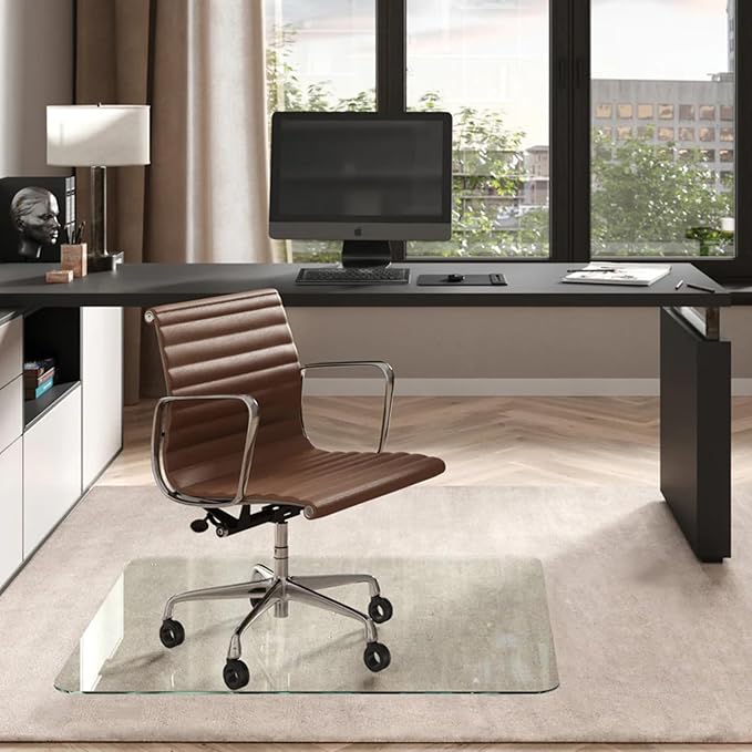 Vitrazza Glass Chair Mat 42” x 48” Superior ¼ Thick, Luminoso Low-Iron Ultra Clear, Certified Tempered Safety Glass, Delivers a Smooth Glide, Protects Carpet or Wood, Beautiful in Home or Office.