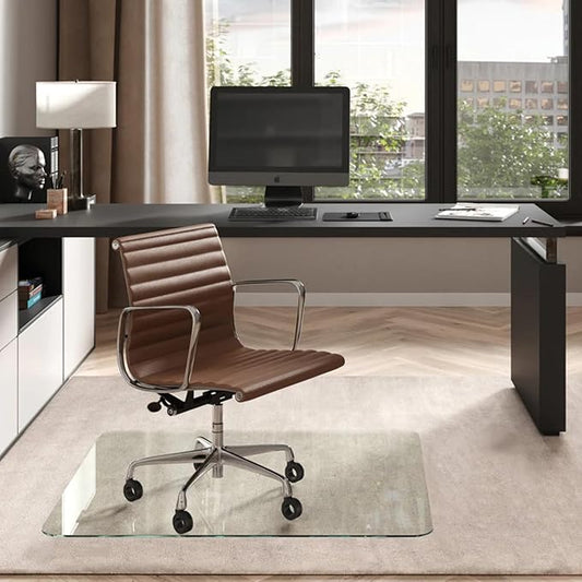 Vitrazza Glass Chair Mat 42” x 48” Superior ¼ Thick, Luminoso Low-Iron Ultra Clear, Certified Tempered Safety Glass, Delivers a Smooth Glide, Protects Carpet or Wood, Beautiful in Home or Office.