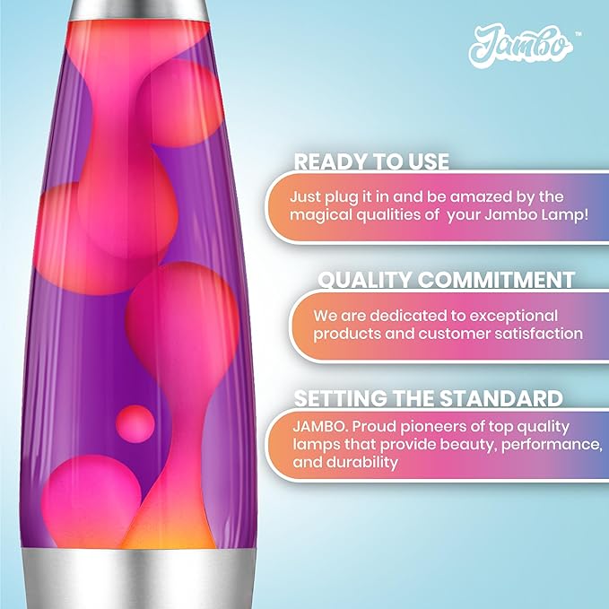 JAMBO 16" Beautiful Lamp- Purple with Pink Wax, Relaxing Liquid Light, Night Light Nightlight, Home Decor Living Room Office Bedroom Lamp for Adults Teens Kids, Magma Motion