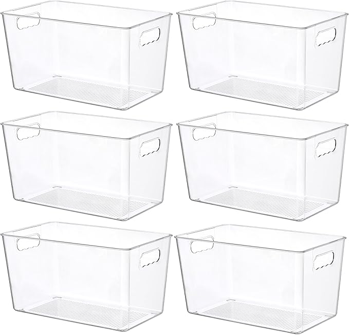 Vtopmart 6 PCS Clear Plastic Storage Bins, Pantry Organizer Containers with Handle for Refrigerator, Fridge, Cabinet, Kitchen, Countertops, Cupboard, Home Organization and Storage, XL
