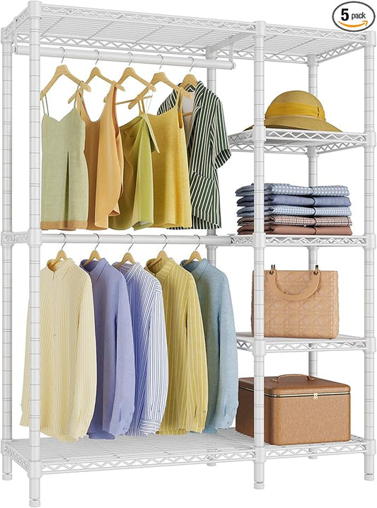 VIPEK V7 Garment Racks for Hanging Clothes Heavy Duty Clothes Rack with Shelves, Portable Closet Rack Metal Clothing Racks 5 Tiers Freestanding Closet Wardrobe System, Max Load 670lbs, White