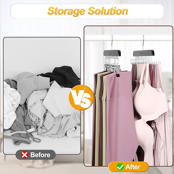 TOPIA HANGER 2 Pack Bra Hanger with 2 Pack Leggings Organizer, 2-in-1 Space Saving Hanger Neatly Store Max 40 Bras and 20 Leggings, Pants Jeans Shorts Skirt Tank Top Hangers for Closet Black CT77B
