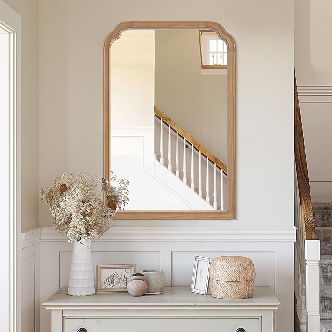 HOMECOOKIN Wood Bathroom Mirrors for Wall Mounted, 24" x 36" Rustic Wood Frame Wall Mirrors Decorative for Living Room or Bedroom Vanity Mirror (Honey-Colored) B