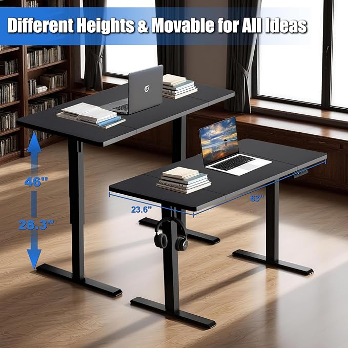 Standing Desk with Splice Board Adjustable Height- 63 inch Mobile Stand up Desk with Wheels, Portable Sit Stand Desks Electric with Lockable Casters