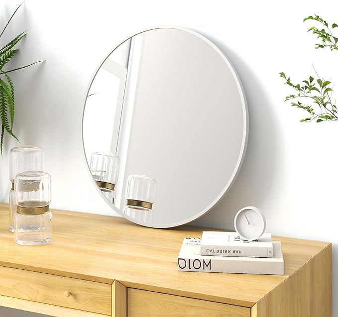 20" Round Mirror Circle Wall Mounted Hanging or Against Wall Metal Frame Dressing Make-up Mirrors for Entryway Bedroom Bathroom Living Room 20 inch Silver