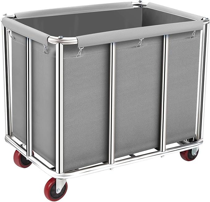 Commercial Laundry Cart on Wheels, 11.35 Bushels Large Laundry Roller, Heavy Duty Stainless Steel, Gray-10