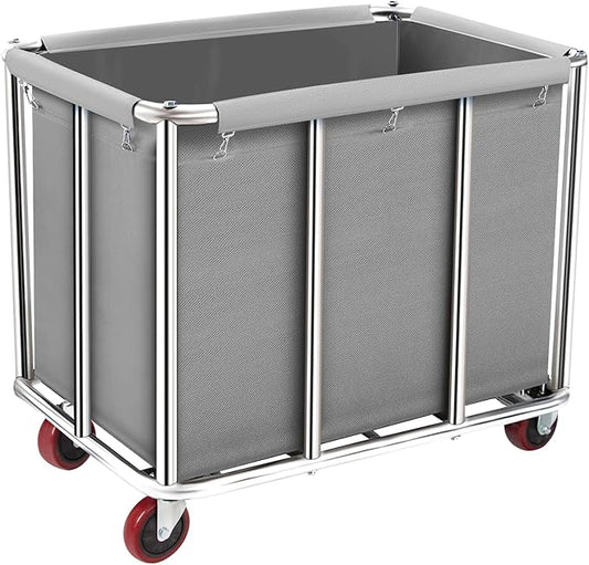 Commercial Laundry Cart on Wheels, 11.35 Bushels Large Laundry Roller, Heavy Duty Stainless Steel, Gray-10