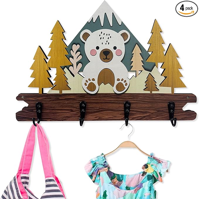 Dog Leash Holder for Wall Mount, Farmhouse Wooden Dog Claw Hooks, Paws Key Rack Accessories for Rustic Home Decor (L)