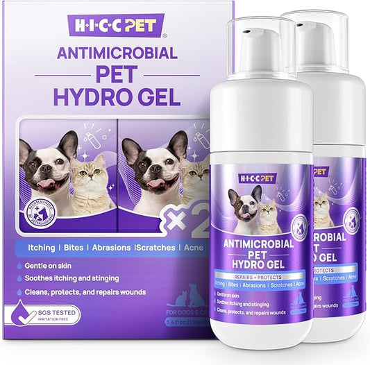 HICC PET Dog Wound Care Hydro Gel, Heals Wounds, Hot Spot Treatment for Dogs, Soothes Inflammation, Prevents Infection, Treats Bites, Scratches & Skin Ulcers, Cat Wound Care Solution, 2 Packs