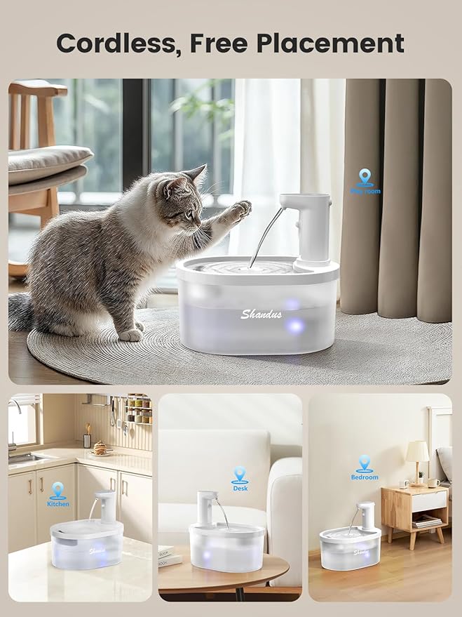 Wireless Cat Fountain, 5000mAh Battery Operated Cat Water Fountain, 101oz/3.2L Rechargeable Automatic Pet Drinking Fountain for Cats Dogs Indoor Outdoor, Ultra Quiet with Replacement Filters