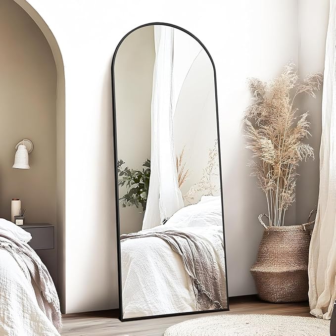 Arched Full Length Mirror, Floor Mirror with Stand, 59"x16" Mirrors for Home Decor, Full Length Body Floor Mirrors, Wall Mounted Mirror for Bedroom, Black