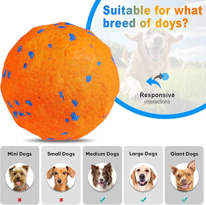 Interactive Dog Toys Ball, Automatic Moving, Bouncing Chew Toys, E-TPU Material, Suitable for Large and Medium-Sized Dogs, Used for Boredom Relief and Daily Training, USB Rechargeable (Orange-1)