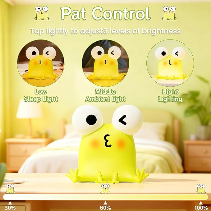 Frog Night Light for Kids, Cute Funny LED Squishy Novelty Animal Silicone Lamp, Dimmable/Timer Nursery Nightlight, Rechargeable Touch Bedside Lamp, Kids Room Decor, Baby Boys Girls Xmas Gifts