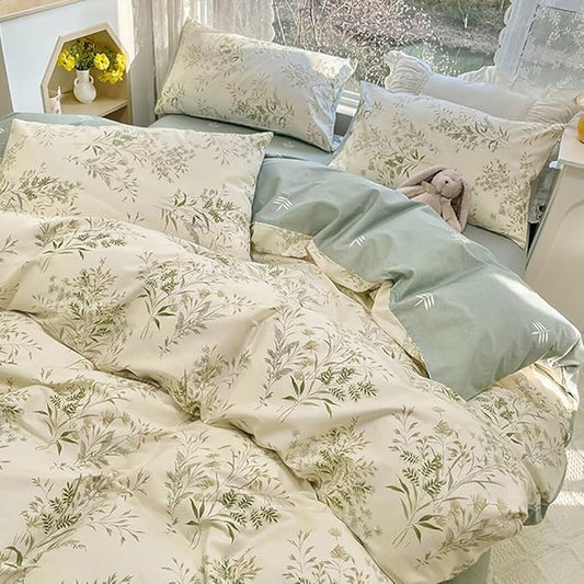Full Duvet Cover Set 3 Pieces Aesthetic Floral Duvet Cover with 2 Pillowcases 100% Cotton Cottagecore Bedding Set Vintage Botanical Floral Comforter Cover with Zipper Closure, Breathable, Easy Care