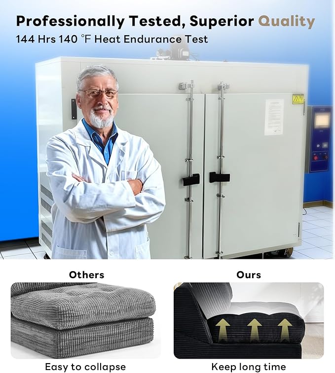 Tbfit Folding Sofa Bed, Convertible Sleeper Chair with Large Pillow, Corduroy Folding Couch Bed, Portable & Foldable Mattress Boneless Floor Sofa for Living Room, Bedroom, Office, Black, Single