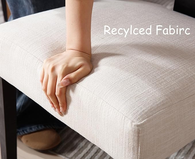 Modern Upholstered Dining Chairs Set of 4, Mid Back, Farmhouse Beige Dining Room & Kitchen Chairs, Black Wood Armless Side Chair for Living Room/Home Office/Reception